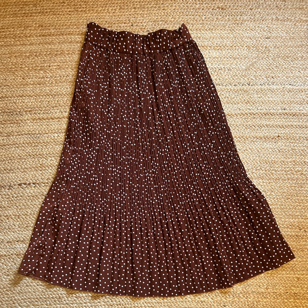 Brown Polka Dot Pleated Skirt